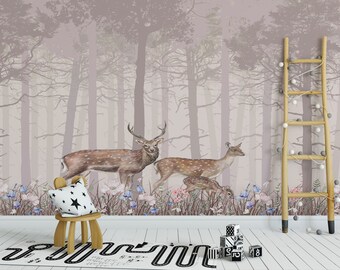 Deer Forest Wallpaper: Peel and Stick Kids Room Design