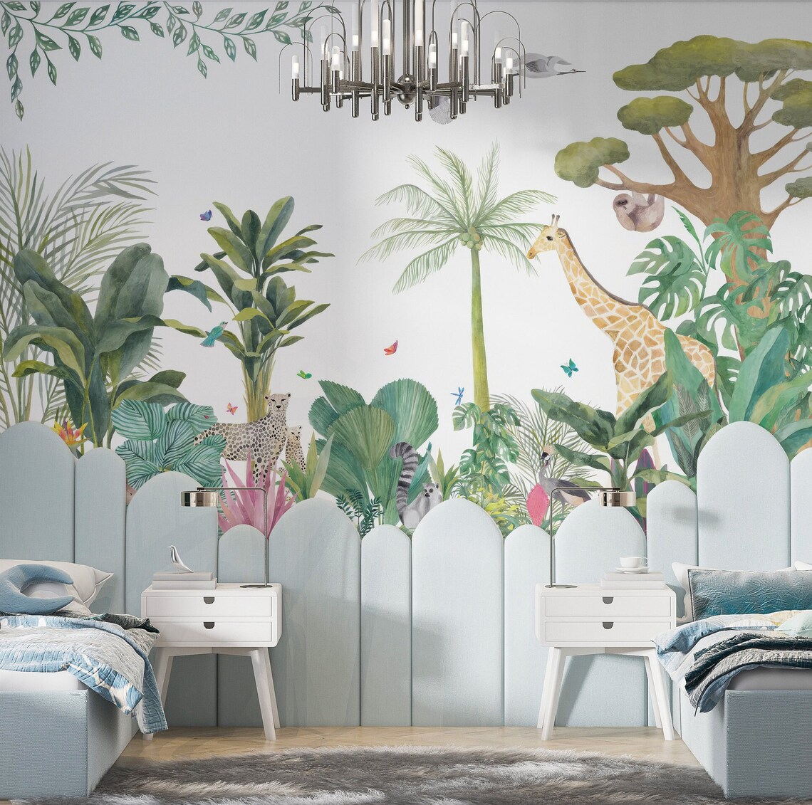 Tropical Jungle Animals Wallpaper Mural – Peel and Stick Safari Kids ...