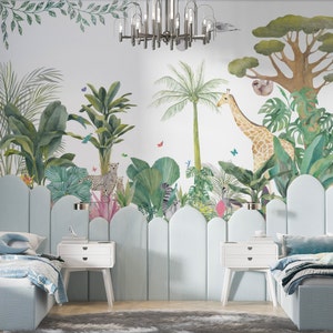 Tropical Jungle Animals Wallpaper Mural – Peel and Stick Safari Kids ...