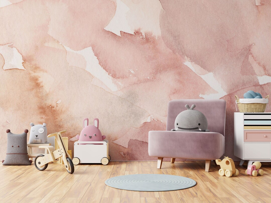 Pink Watercolor Wallpaper | Girls Room Peel and Stick Wall Mural | Self ...