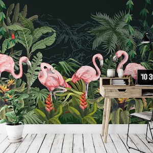 Pink Flamingo Dschungel Tapete: Ablösbar aufkleben