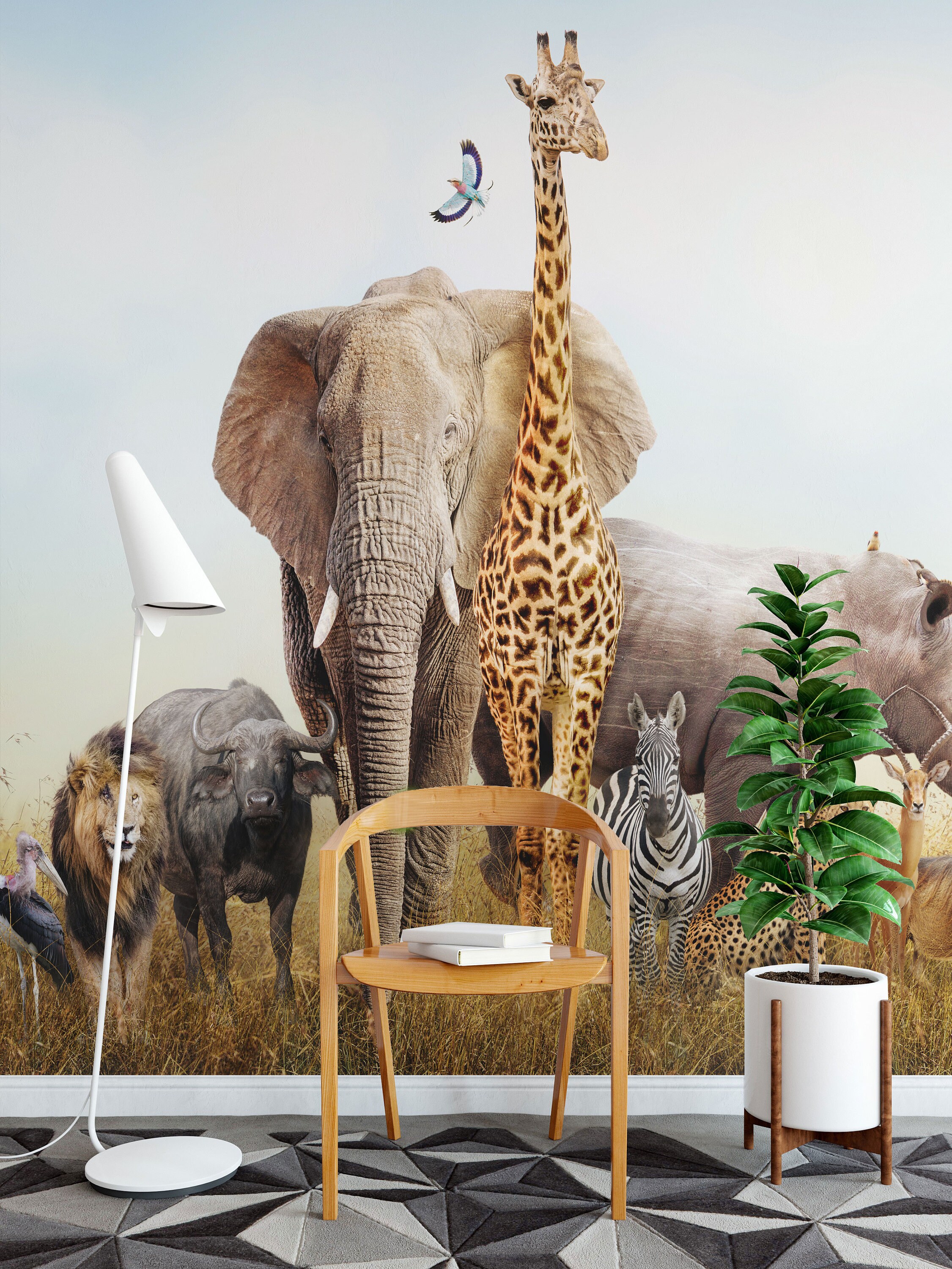 African Safari Animals Wallpaper: Kids Room Jungle Mural, Removable ...