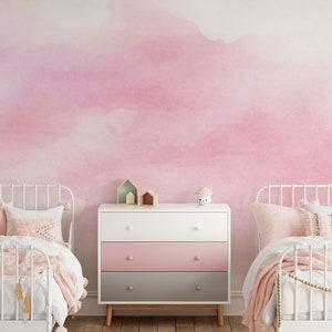 Pink Grey Watercolor Ombre Wallpaper Nursery, Paint Stains Wallpaper, Pastel  Wall Mural Self-adhesive Removable Wallpaper Splash Decor X873 