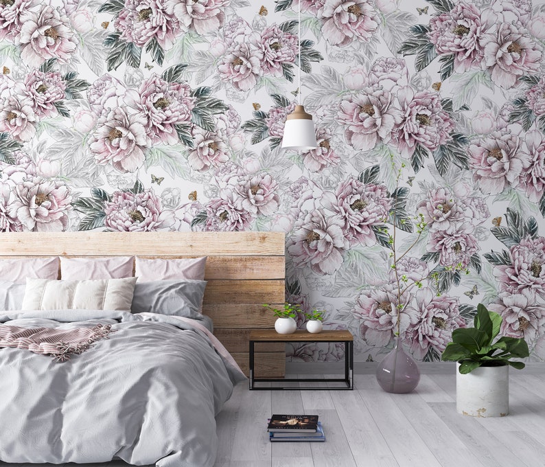 Seamless Pink Flower Wallpaper Rolls - Delicate Floral Design for ...