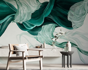 Emerald Fluidity Flowing Green Silk Abstract Art