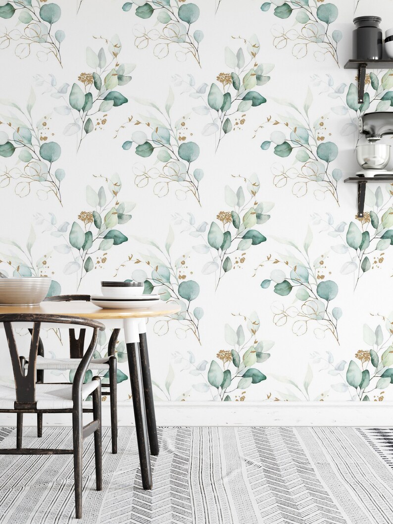 Removable Wallpaper Peel and Stick Green & Gold Leaves - Etsy
