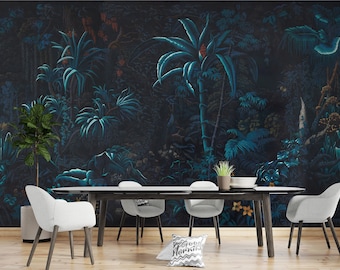 Luminous Jungle Night Wallpaper Mural: Peel and Stick Forest