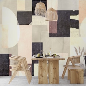 Abstrakte Kunst Tapete Wandbild | Schälen und Stick Abnehmbarer Wanddekor | Geometrische Formen Home Office | Edle Tapete