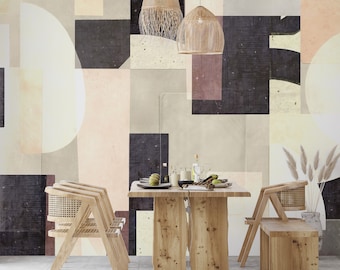 Geometric Abstract Art Wallpaper Mural: Peel and Stick Wall Decor