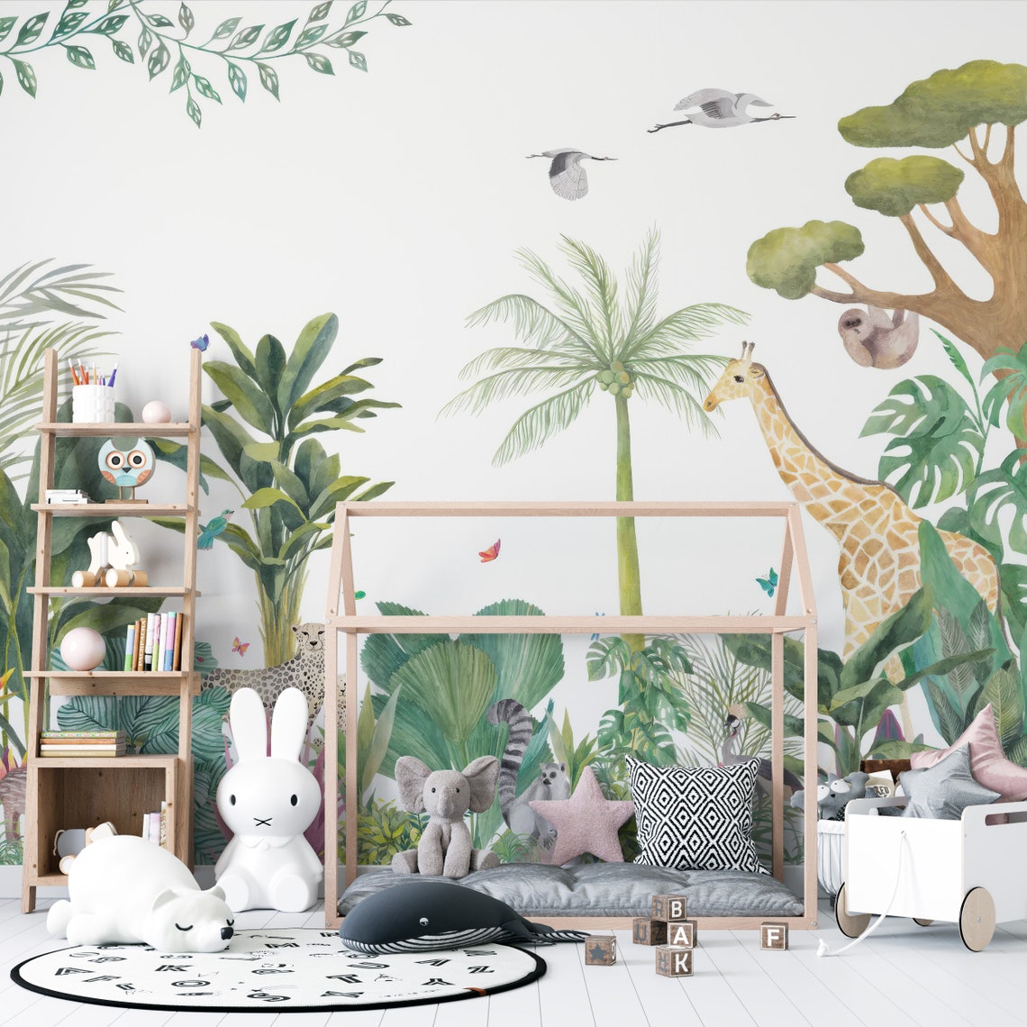 Tropical Jungle Animals Wallpaper Mural – Peel and Stick Safari Kids ...