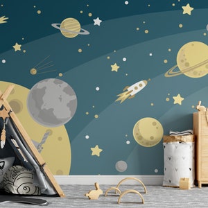 Space Galaxy Wallpaper, Planet entfernbare Tapete, Kinderzimmer selbstklebend, abziehen und aufkleben