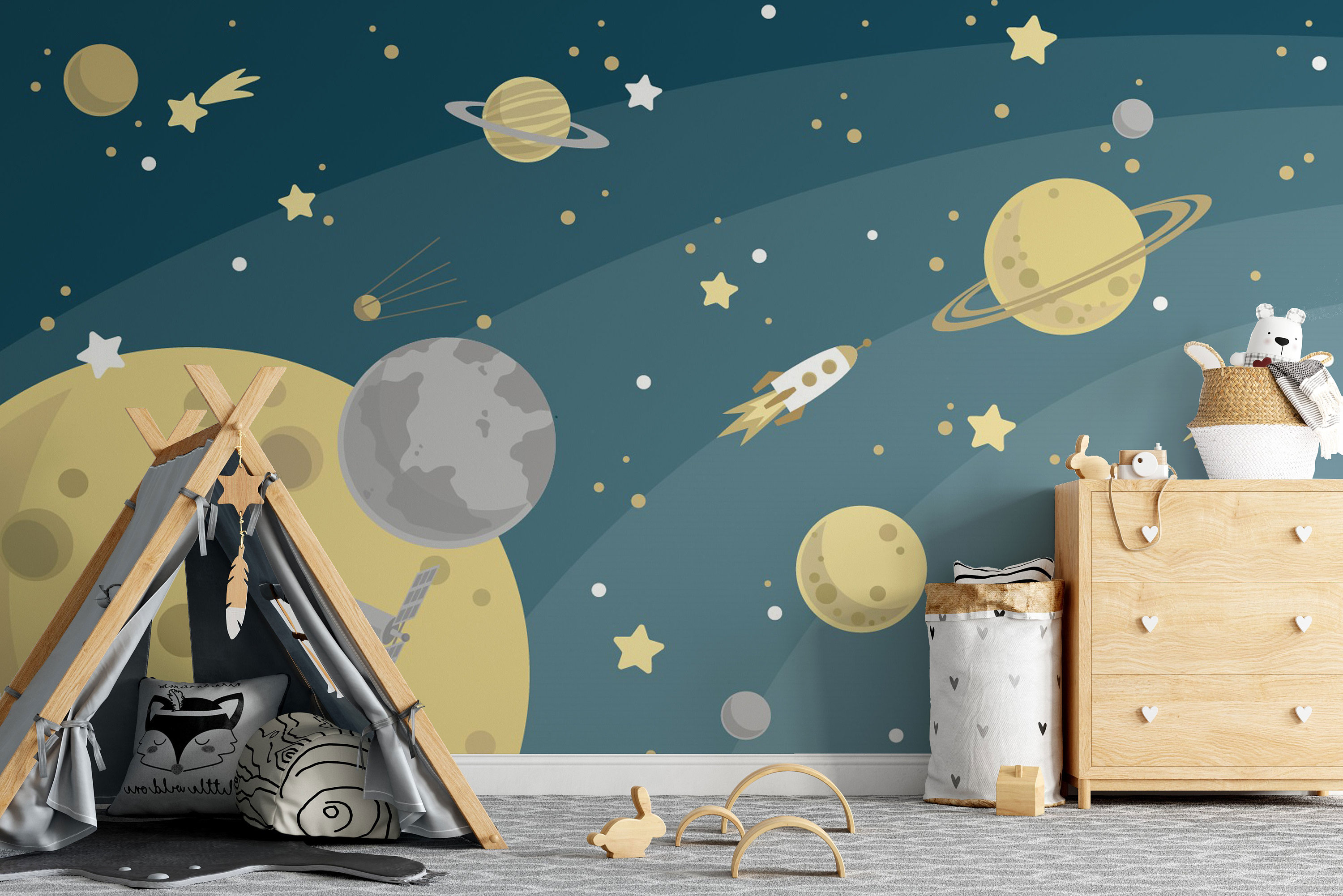 Space Galaxy Wallpaper, Planet Removable Wallpaper, children's room Self Adhesive, Nursery Peel and Stick