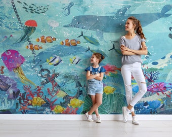 Blue Underwater Fish Wallpaper: Kids Room Peel and Stick