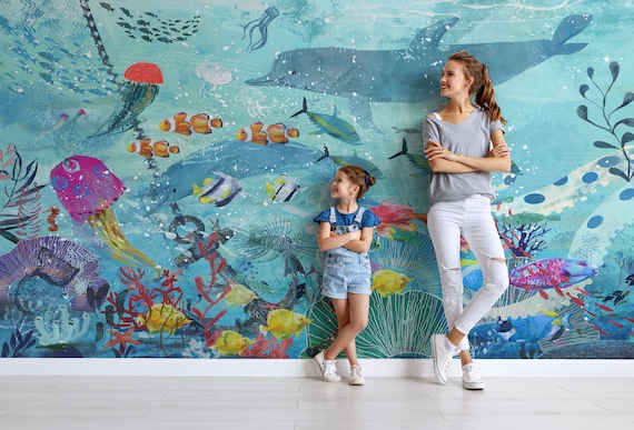 Blue Underwater Fish Wallpaper: Kids Room Peel and Stick