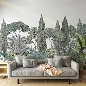 Green Forest Garden Wallpaper Mural, Peel and Stick Lush Botanical Wall Art, Tranquil Nature-Inspired Home Décor