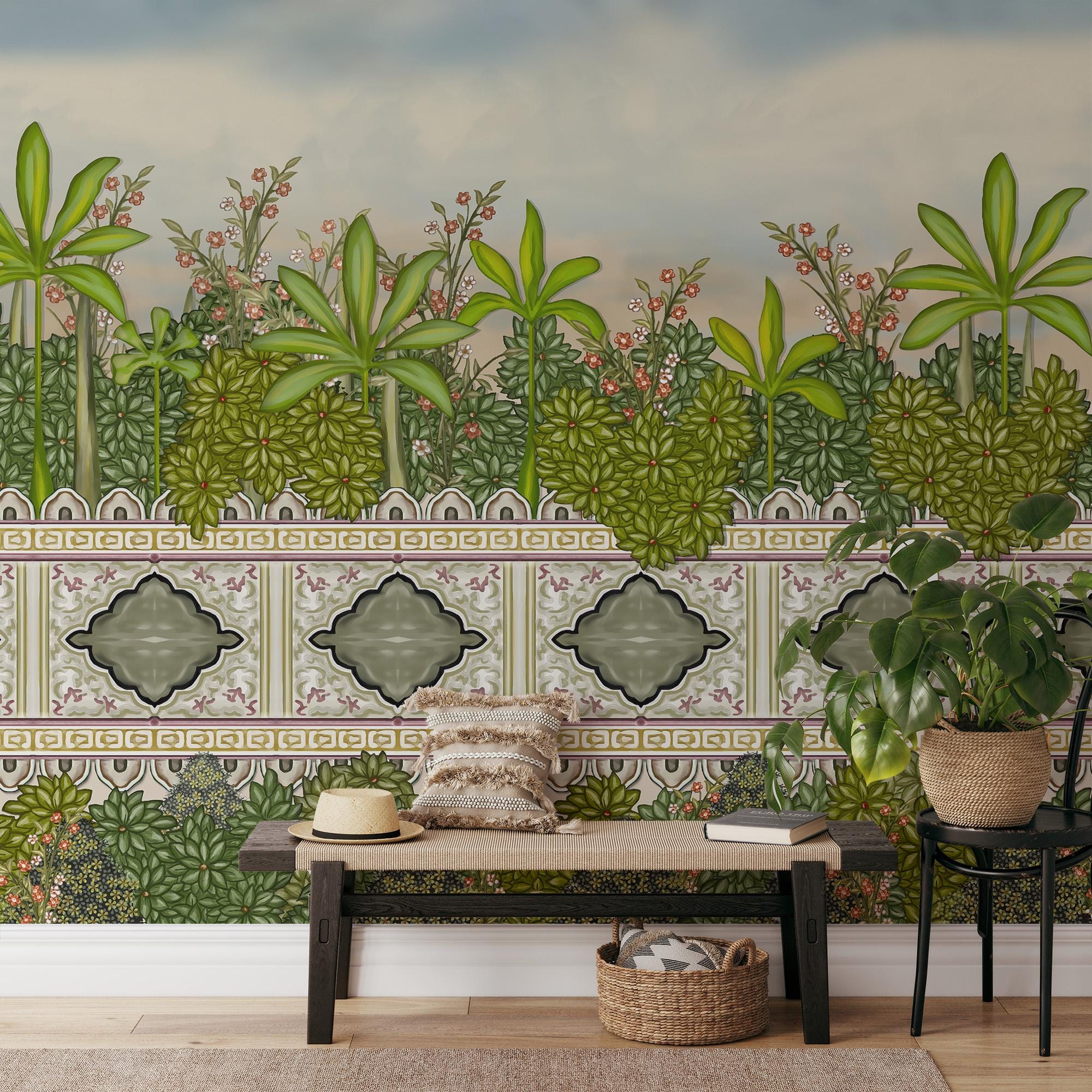 Mughal Garden Wallpaper - Oil Paint Artwork Royal Wall Mural - Etsy