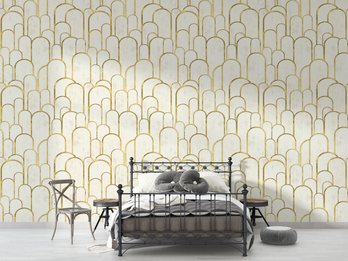 Gold Art Deco Peel and Stick Wallpaper Self Adhesive Etsy