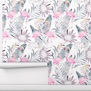 Flamingo Tropical Wallpaper Mural | Pink Peel and Stick Wall Art