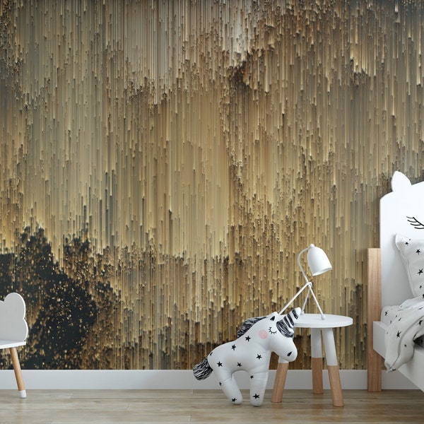 Mural de papel tapiz con franjas doradas: diseño de pared de lujo con autoadhesivo
