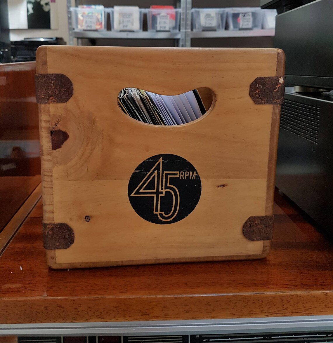 Retro wooden storage box.Iconic Apple records design and The Etsy