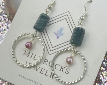 Milyrocks handcrafted jade and pink pearls earrings