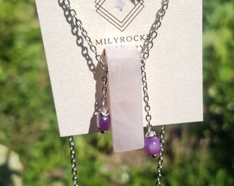 MilyRocks Rose quartz, purple agate & powder rose pearl Handcrafted necklace