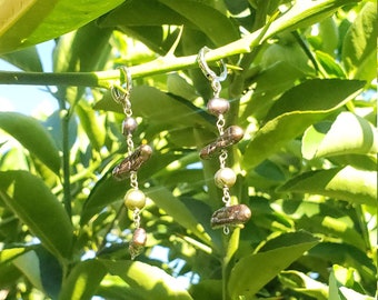Handcrafted MilyRocks Crystal night blue pearl, maroon Biwa pearl & crystal light green pearl earrings