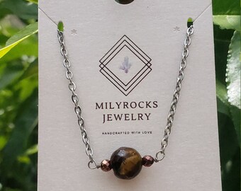 MilyRocks Tiger's eye & hematite handcrafted necklace