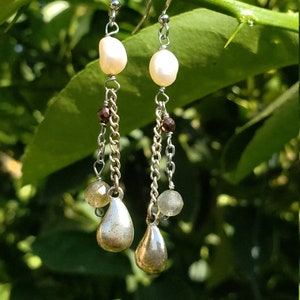 MilyRocks Pearl, Hematite & labradorite dangle handcrafted earrings