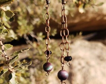 MilyRocks Blue Tigers Eye and Onyx dangle Handcrafted earrings