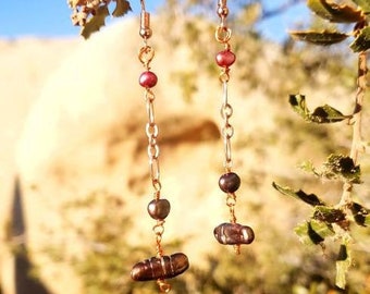 MilyRocks Rose gold and copper three kind pearl dangle earrings