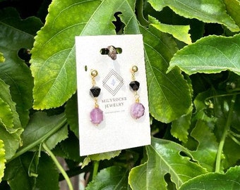 Handcrafted MilyRocks Onyx & super 7 melody stone earrings