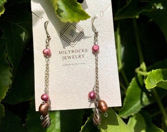 MilyRocks Rose & bronze pearl dangle earrings
