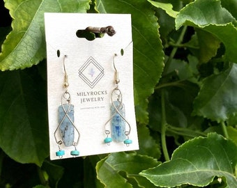 Raw Kyanite & turquoise dangle handcrafted earrings