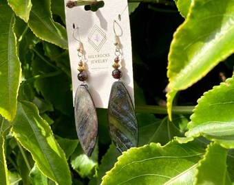 MilyRocks Abalone shell, garnet & hematite Handcrafted earings