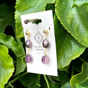 Handcrafted MilyRocks Pearl and Super 7 earrings