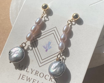 Handcrafted MilyRocks two tone Pearl earrings