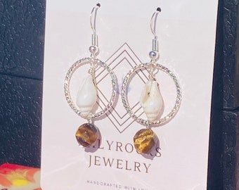 Handcrafted MilyRocks Shell and tigers eye earrings