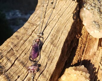 MilyRocks Handmade Amethyst, Pearl, hematite, labradorite, & tourmaline necklace