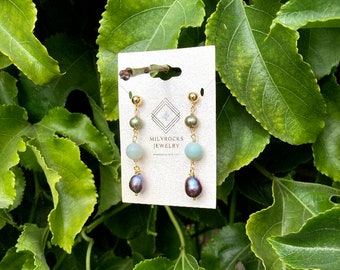 Handcrafted MilyRocks Amazonite two tone Pearl earrings