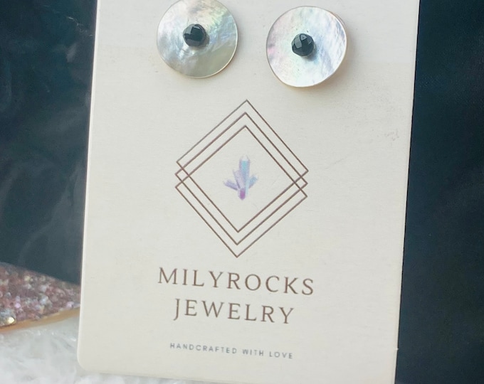 Featured listing image: Milyrocks handcrafted shell and onyx studs