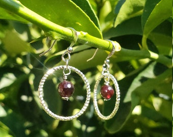 MilyRocks Garnet small Handcrafted hoop dangle earrings