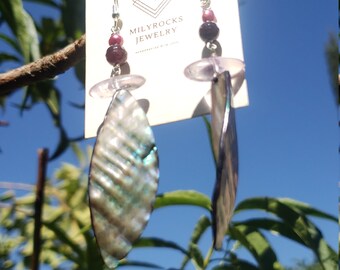 Handcrafted MilyRocks Shell, pearl, garnet & ametyst earrings