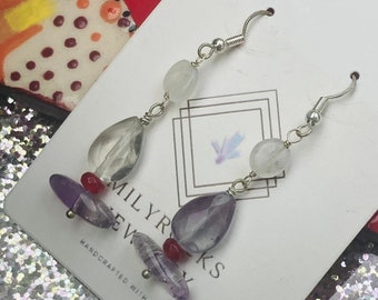 Handcrafted MilyRocks Moonstone, flourite, carnelian, amethyst stone earrings