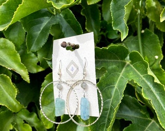 MilyRocks Labradorite & kyanite handcrafted hook dangle earrings