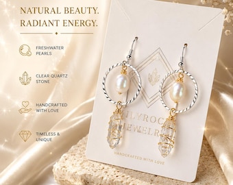 Milyrocks handcrafted circle, clear quartz & pearls earrings