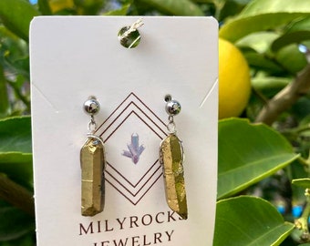 Handcrafted MilyRocks Golden quartz unique earrings
