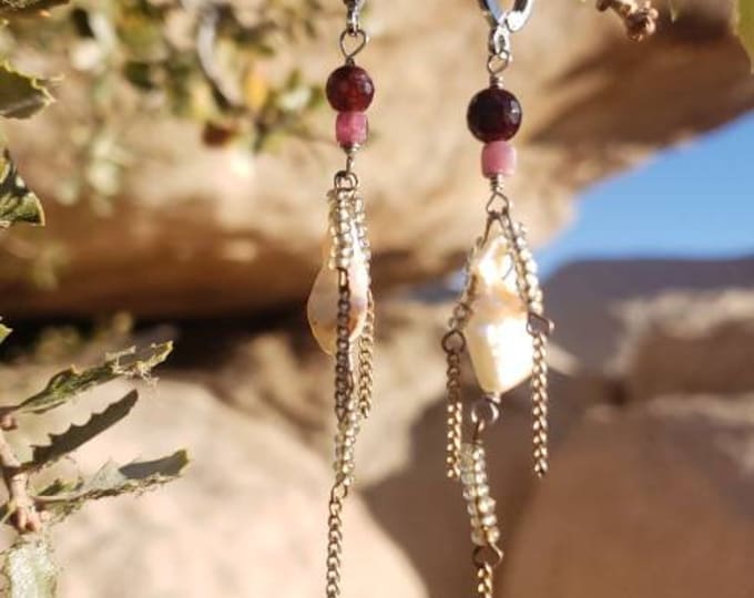 Featured listing image: Handcrafted MilyRocks Garnet, tourmaline & fresh pearl handcrafted earrings