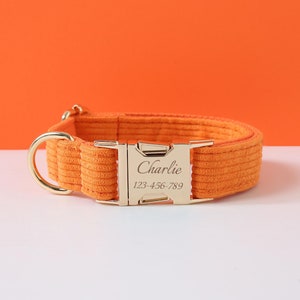 Collar de perro naranja y correa pajarita regalo de perro, collar de perro personalizado con nombre, collar de cachorro de niño personalizado y plomo para perro niña