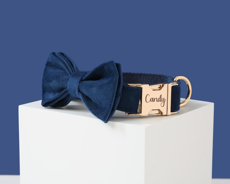Navy Blue Dog Collar Personalized Puppy Collar With Engraved Etsy UK